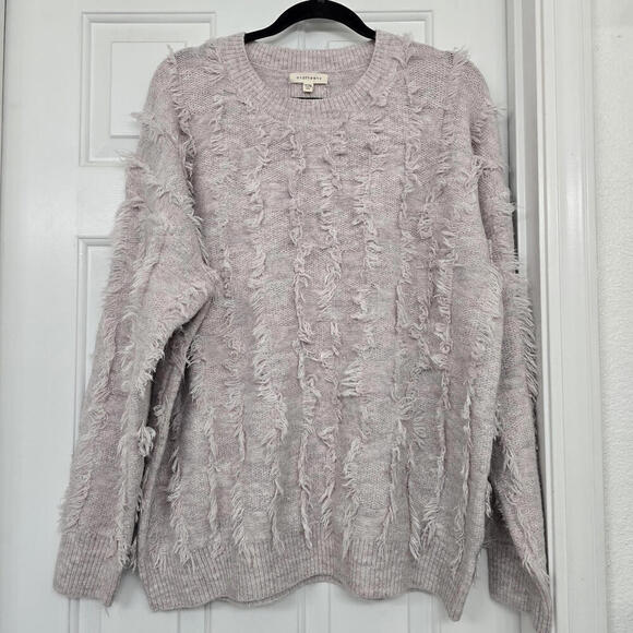 And The Why Women’s Fritz fringe Pullover sweater Pinky beige Fuzzy 1X/2X Comfy - Picture 4 of 9
